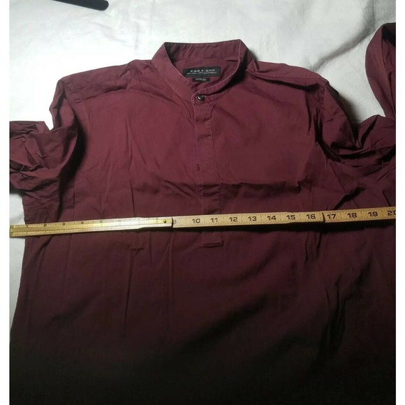 Zara Man Button Up Shirt Collar Slim Fit Burgundy - Picture 5 of 7